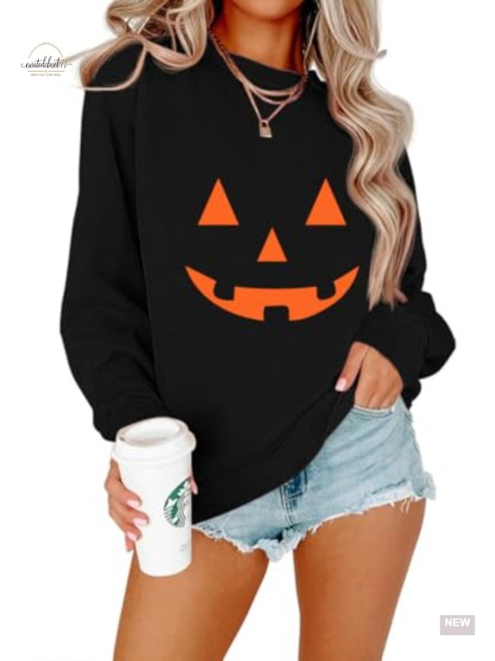Women's Halloween Pumpkin Face Graphic Pullover Sweatshirt Crewneck